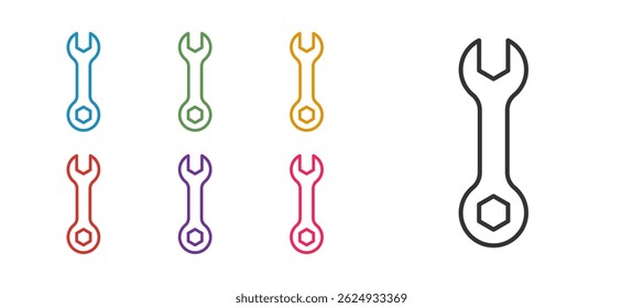 Set line Wrench spanner icon isolated on white background. Spanner repair tool. Service tool symbol. Set icons colorful. Vector