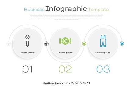 Set line Wrench spanner, Industry pipe and valve and Work overalls. Business infographic template. Vector