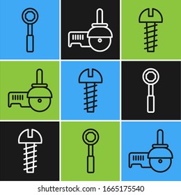 Set line Wrench spanner, Metallic screw and Angle grinder icon. Vector