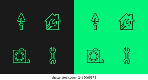 Llave inglesa, construcción de la ruleta, paleta y casa con el icono de la llave. Vector