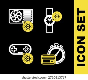 Ajuste del reloj de pulsera, pagos rápidos, Gamepad e icono de aire acondicionado. Vector