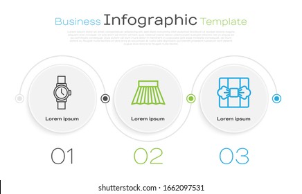 Set line Wrist watch, Skirt and Gift box. Business infographic template. Vector