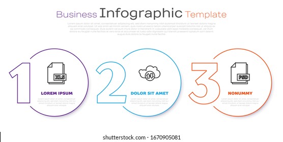 Set line XLS file document, Cloud download and upload and PSD file document. Business infographic template. Vector