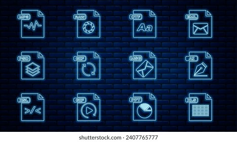 Set line XLS file document, AI, OTF, GIF, PSD, MP3, MSG and RAW icon. Vector