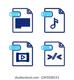Set line XSL file document, MP4, MP3 and TXT icon. Vector