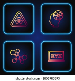 Set Line XYZ Coordinate System, Molecule, Dreieck mit Strahlung und Kopf und Symbol. Farbsymbole. Vektorgrafik