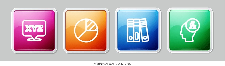 Set line XYZ Coordinate system, Pie chart infographic, Office folders and Function mathematical symbol. Colorful square button. Vector