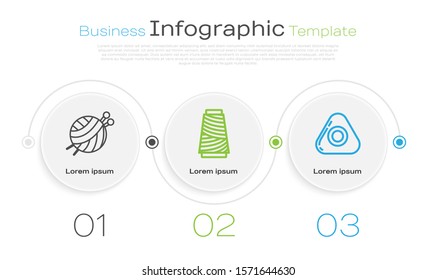 Set line Yarn ball with knitting needles, Sewing thread on spool and Sewing chalk. Business infographic template. Vector
