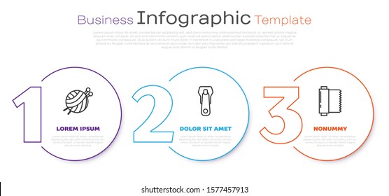 Set line Yarn ball with knitting needles, Zipper and Textile fabric roll. Business infographic template. Vector