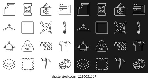 Set line Yarn ball, T-shirt, Tailor shop, Sewing Pattern, Hanger wardrobe,  and button and knitting needles icon. Vector
