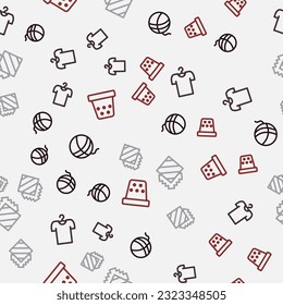 Set line Yarn ball, T-shirt on hanger, Layers clothing textile and Thimble for sewing on seamless pattern. Vector