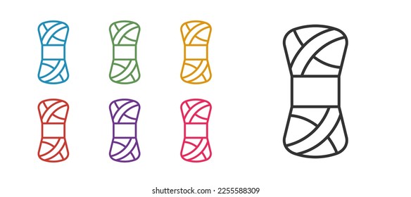 Set line Yarn icon isolated on white background. Label for hand made, knitting or tailor shop. Set icons colorful. Vector