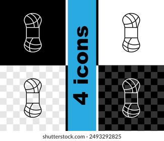 Set line Yarn icon isolated on black and white, transparent background. Label for hand made, knitting or tailor shop.  Vector