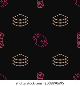 Set line Yarn, Layers clothing textile and Leather on seamless pattern. Vector