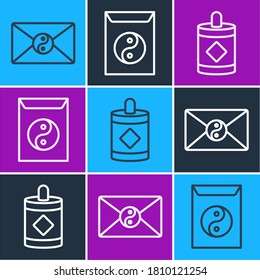 Set line Yin Yang and envelope, Firework and Yin Yang and envelope icon. Vector