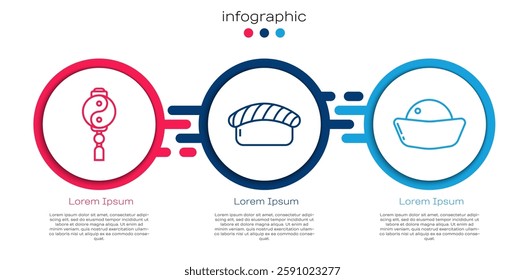 Set line Yin Yang, Sushi and Sushi. Business infographic template. Vector