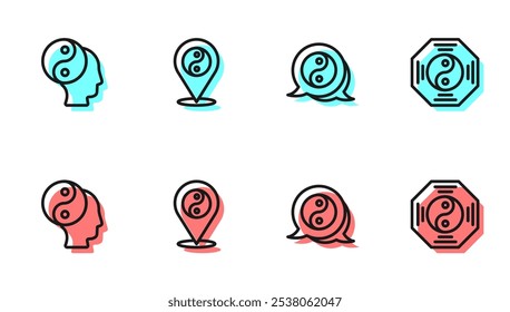 Establecer línea Yin Yang símbolo, e icono. Vector