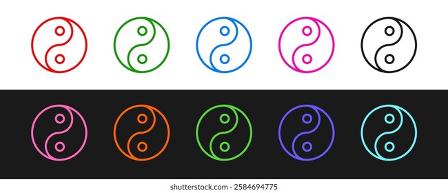 Set line Yin Yang symbol of harmony and balance icon isolated on black and white background.  Vector