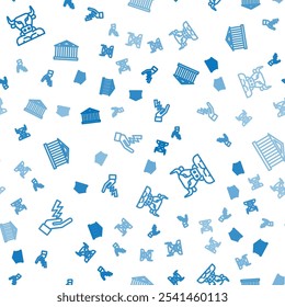 Set line Zeus, Minotaur and Parthenon on seamless pattern. Vector