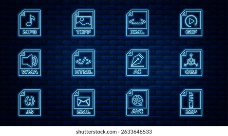 Definir o documento de arquivo ZIP, OBJ, XML, HTML, WMA, MP3, AI e TIFF. Vetor