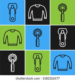 Set line Zipper, Cutter tool and Sweater icon. Vector