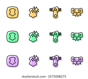Set line Zipper, Leather,  and Gift bow icon. Vector