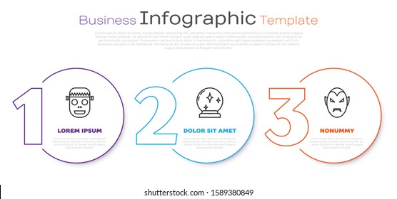 Set line Zombie mask , Magic ball  and Vampire . Business infographic template. Vector