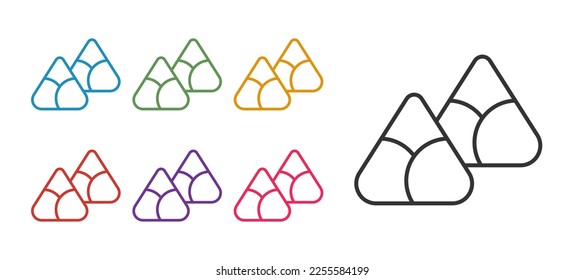 Set line Zongzi in bamboo steamer icon isolated on white background. Delicious rice dumplings. Set icons colorful. Vector