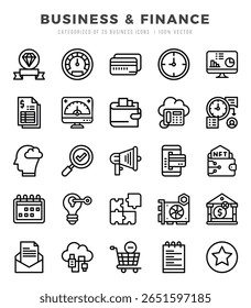 Set of Lineal Business and Finance Icons. Lineal art icon. Vector illustration