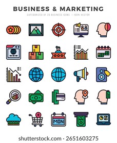 Set of Lineal Color Business and Marketing Icons. Lineal Color art icon. Vector illustration