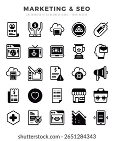 Set of Lineal Filled Marketing and SEO Icons. Lineal Filled art icon. Vector illustration