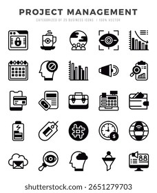 Set of Lineal Filled Project Management Icons. Lineal Filled art icon. Vector illustration
