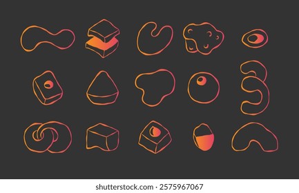 Set of linear abstract figures