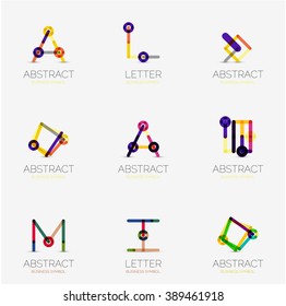 Set of linear abstract geometrical icons and logos - letters, and modern symbols