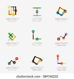 Conjunto de iconos y logos geométricos lineales abstractos - letras y símbolos modernos
