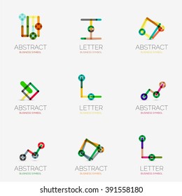 Set of linear abstract geometrical icons and logos - letters, and modern symbols