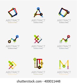 Conjunto de iconos y logos geométricos lineales abstractos - letras y símbolos modernos