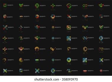 Set of linear abstract logos. Swirl, circle, infinity loop and other concepts. Logotype brand templates