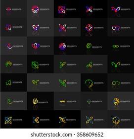 Conjunto de logotipos abstractos lineales. Swirl, círculo, bucle infinito y otros conceptos. Plantillas de marca de logotipo