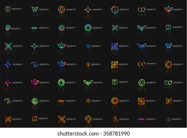 Set of linear abstract logos. Swirl, circle, infinity loop and other concepts. Logotype brand templates