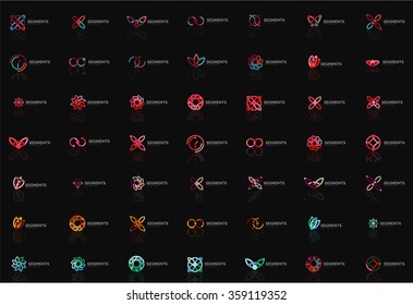 Conjunto de logotipos abstractos lineales. Swirl, círculo, bucle infinito y otros conceptos. Plantillas de marca de logotipo