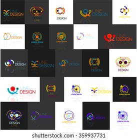 Set von linearen abstrakten Logos. Swirl, Kreis, Unendlichkeitsschleife und andere Konzepte. Logotype-Vorlagen