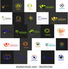 Set of linear abstract logos. Swirl, circle, infinity loop and other concepts. Logotype brand templates
