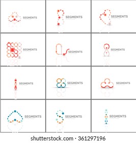 Conjunto de logotipos abstractos lineales. Swirl, círculo, bucle infinito y otros conceptos. Plantillas de marca de logotipo