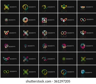Set of linear abstract logos. Swirl, circle, infinity loop and other concepts. Logotype brand templates