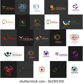 Set of linear abstract logos. Swirl, circle, infinity loop and other concepts. Logotype brand templates