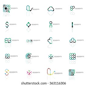 Set von linearen abstrakten Logos. Swirl, Kreis, Unendlichkeitsschleife und andere Konzepte. Logotype-Vorlagen
