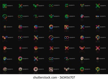 Set of linear abstract logos. Swirl, circle, infinity loop and other concepts. Logotype brand templates