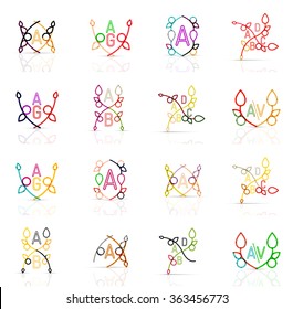 Set of linear abstract logos. Swirl, circle, infinity loop and other concepts. Logotype brand templates
