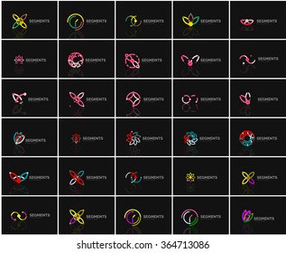 Conjunto de logotipos abstractos lineales y formas giratorias. Emblema de la empresa, icono comercial